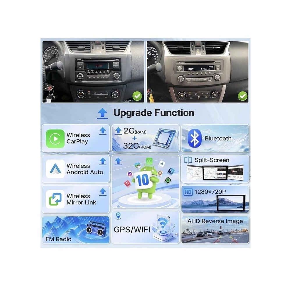 Leadfan 10.1in Android Car Stereo Nissan Sentra 2013-2019 CarPlay 2+32G WiFi - Picture 2 of 10